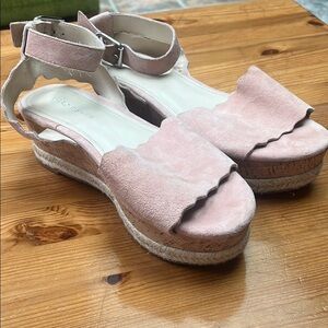 Marc Fisher leather soft Pink Espadrille Sandals with Ankle Strap